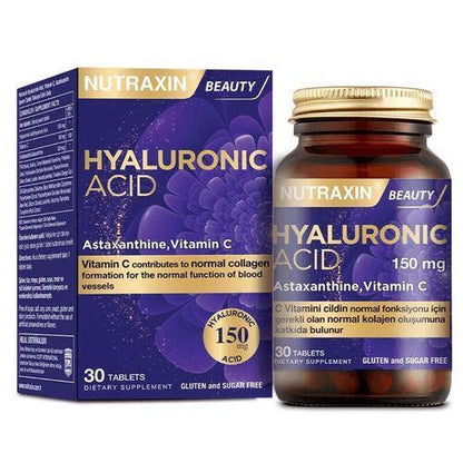 Nutraxin Hyaluronic Acid 30 Tablets - Anti-Aging Dietary Supplement for Skin Health Support