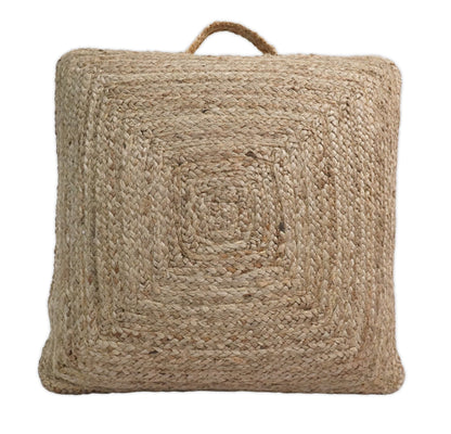 Natural Brown Hand Braided boho square Jute Square Pouf