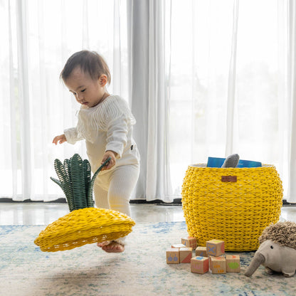 Pineapple Rattan Storage Basket Yellow - Medium