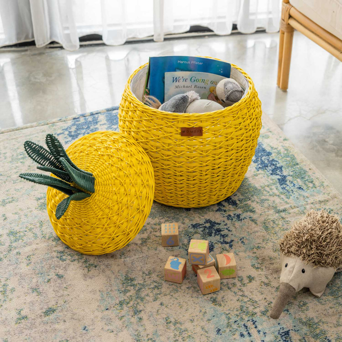 Pineapple Rattan Storage Basket Yellow - Medium